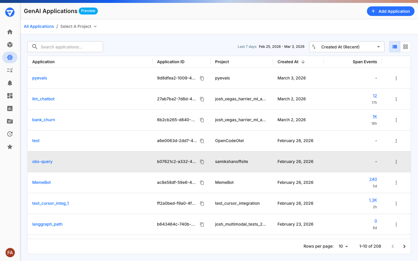 Fiddler GenAI Applications page