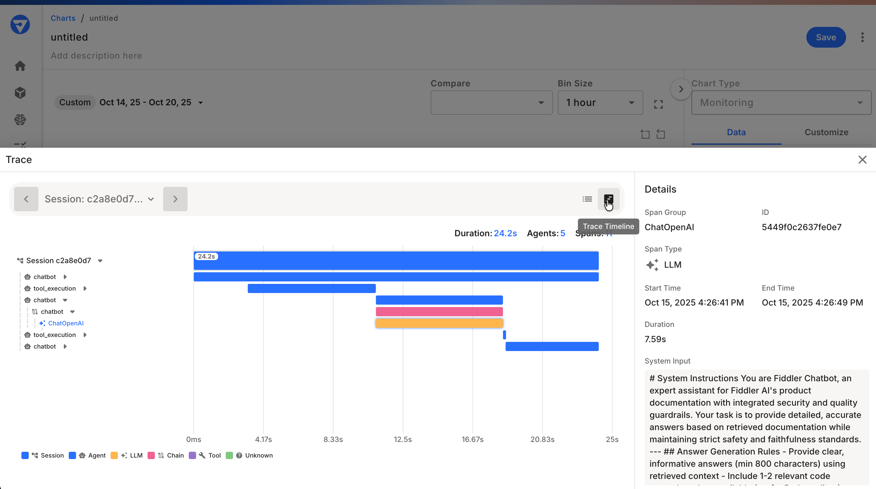 Agent application span trace timeline